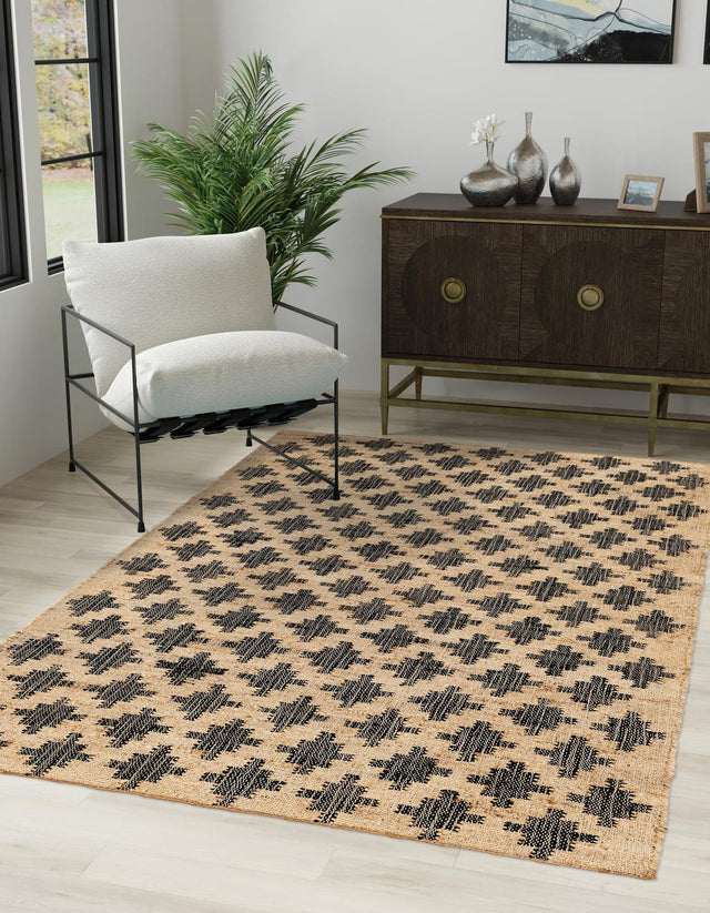 Beige and Black 4' 2 x 5' 7 Kala Handwoven Jute Rectangle Area Rug All Natural Pile Eco-Friendly Sustainable Urban Carpet for Rustic Design Interior Home Decor for Sale at Rug Engine