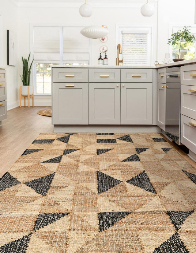 Beige and Black 5' 1 x 8' Kala Handwoven Jute Rectangle Area Rug All Natural Pile Eco-Friendly Sustainable Urban Carpet for Rustic Design Interior Home Decor for Sale at Rug Engine
