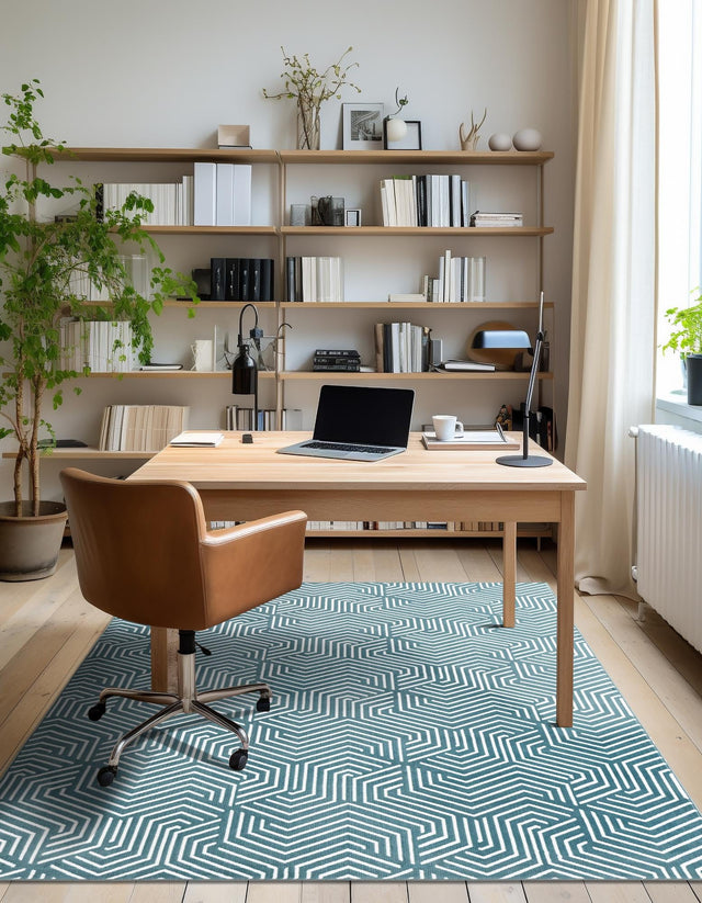 Aegean Blue 7' 10 x 10' Aakaar Rectangle Area Rug 85% Polypropylene & 15% Chenille Living Room Bedroom Carpet for Sale at Rug Engine