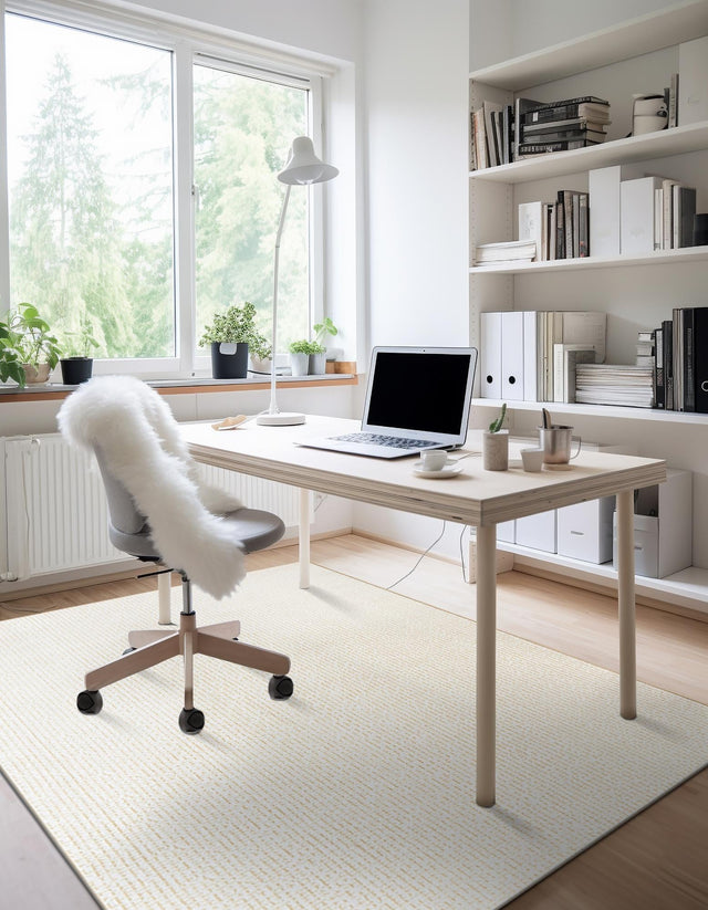 Ivory White 5' 3 x 8' Aakaar Rectangle Area Rug 85% Polypropylene & 15% Chenille Living Room Bedroom Carpet for Sale at Rug Engine