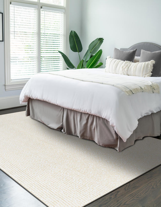 Ivory White 4' 1 x 6' 1 Aakaar Rectangle Area Rug 85% Polypropylene & 15% Chenille Living Room Bedroom Carpet for Sale at Rug Engine