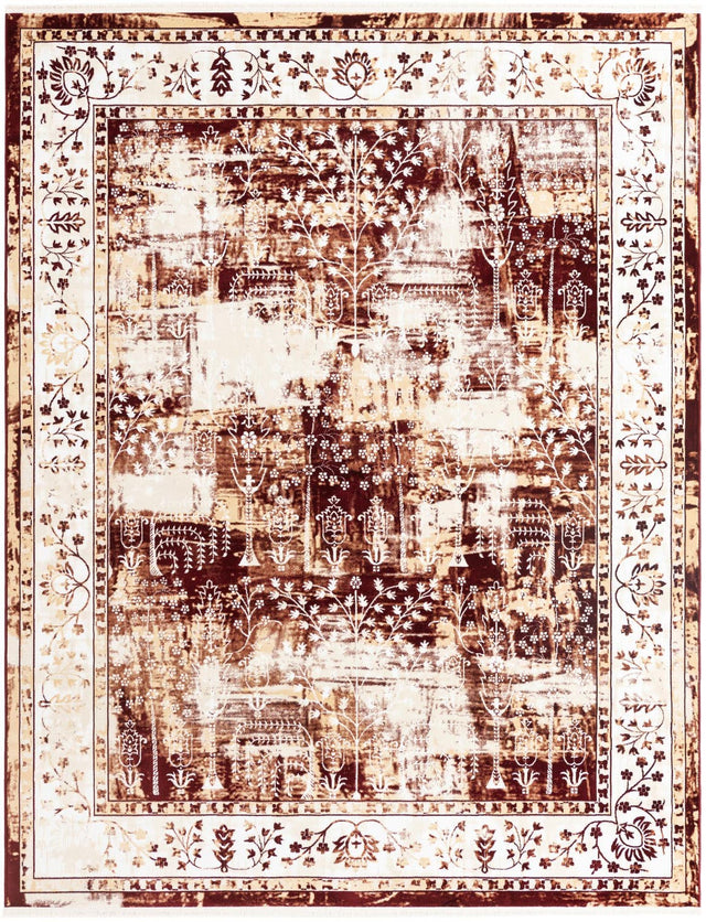 Burgundy Red 7' 10 x 10' Narenj Rectangle Area Rug 85% Polypropylene & 15% Polyester Traditional Classic Carpet for Living, Dining, Bedrooms, Office for Sale at Rug Engine