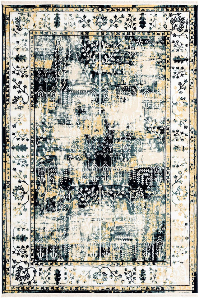 Blue and Ivory 5' 3 x 8' Narenj Rectangle Area Rug 85% Polypropylene & 15% Polyester Traditional Classic Carpet for Living, Dining, Bedrooms, Office for Sale at Rug Engine