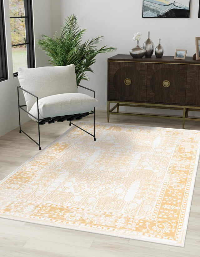 Ivory 4' 1 x 6' 1 Narenj Rectangle Area Rug 85% Polypropylene & 15% Polyester Traditional Classic Carpet for Living, Dining, Bedrooms, Office for Sale at Rug Engine