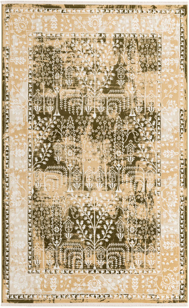 Green and Beige 5' 3 x 8' Narenj Rectangle Area Rug 85% Polypropylene & 15% Polyester Traditional Classic Carpet for Living, Dining, Bedrooms, Office for Sale at Rug Engine