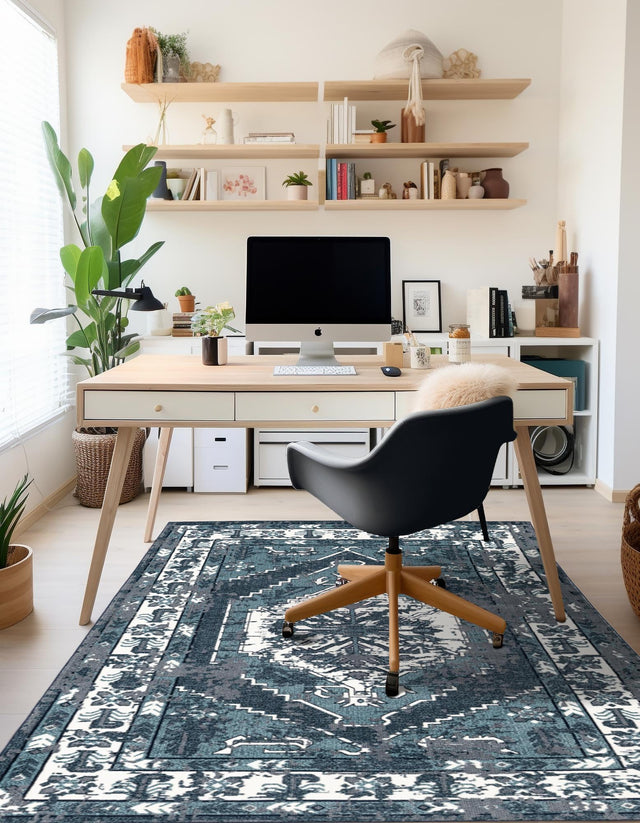 Midnight Blue 7' 10 x 10' Narenj Rectangle Area Rug 85% Polypropylene & 15% Polyester Traditional Classic Carpet for Living, Dining, Bedrooms, Office for Sale at Rug Engine