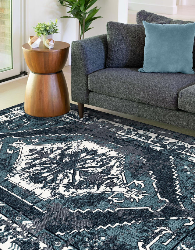 Midnight Blue 5' 3 x 8' Narenj Rectangle Area Rug 85% Polypropylene & 15% Polyester Traditional Classic Carpet for Living, Dining, Bedrooms, Office for Sale at Rug Engine