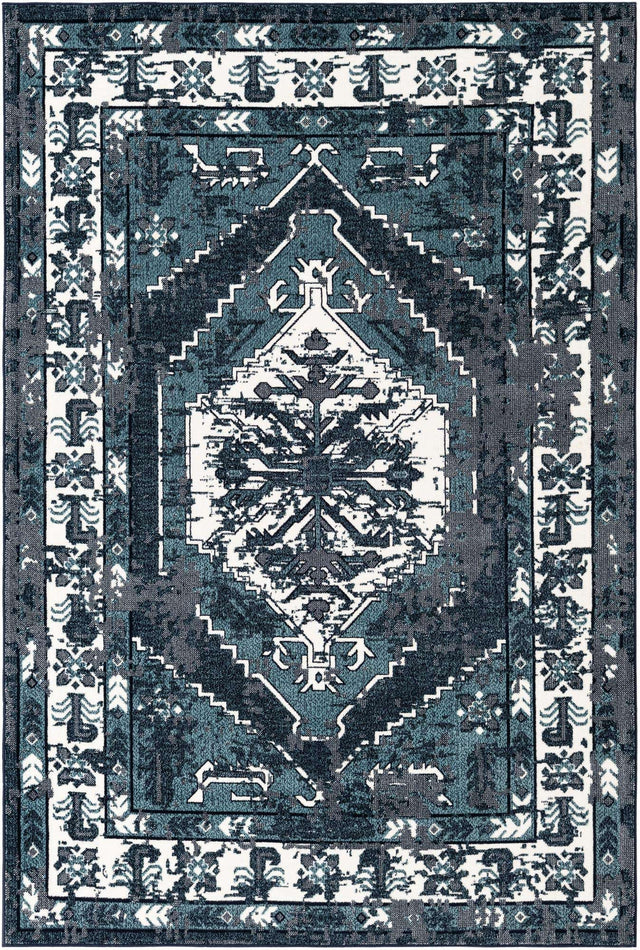 Midnight Blue 5' 3 x 8' Narenj Rectangle Area Rug 85% Polypropylene & 15% Polyester Traditional Classic Carpet for Living, Dining, Bedrooms, Office for Sale at Rug Engine