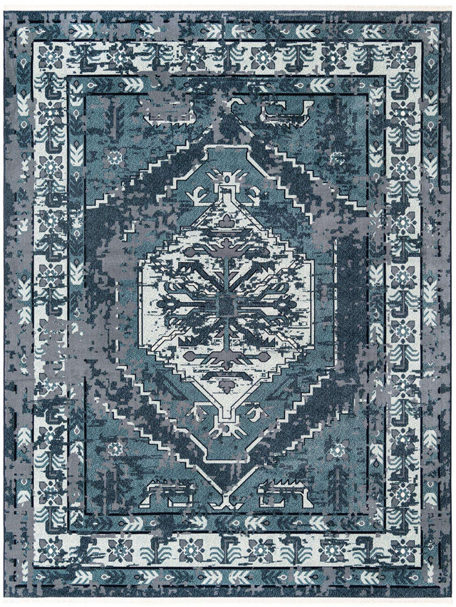 Midnight Blue 7' 10 x 10' Narenj Rectangle Area Rug 85% Polypropylene & 15% Polyester Traditional Classic Carpet for Living, Dining, Bedrooms, Office for Sale at Rug Engine
