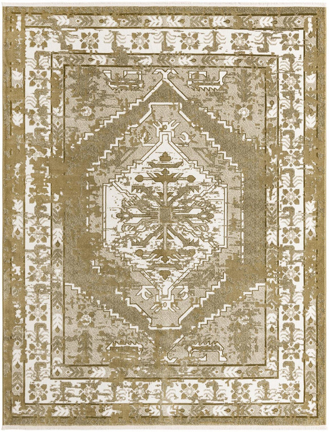 Olive Green 7' 10 x 10' Narenj Rectangle Area Rug 85% Polypropylene & 15% Polyester Traditional Classic Carpet for Living, Dining, Bedrooms, Office for Sale at Rug Engine