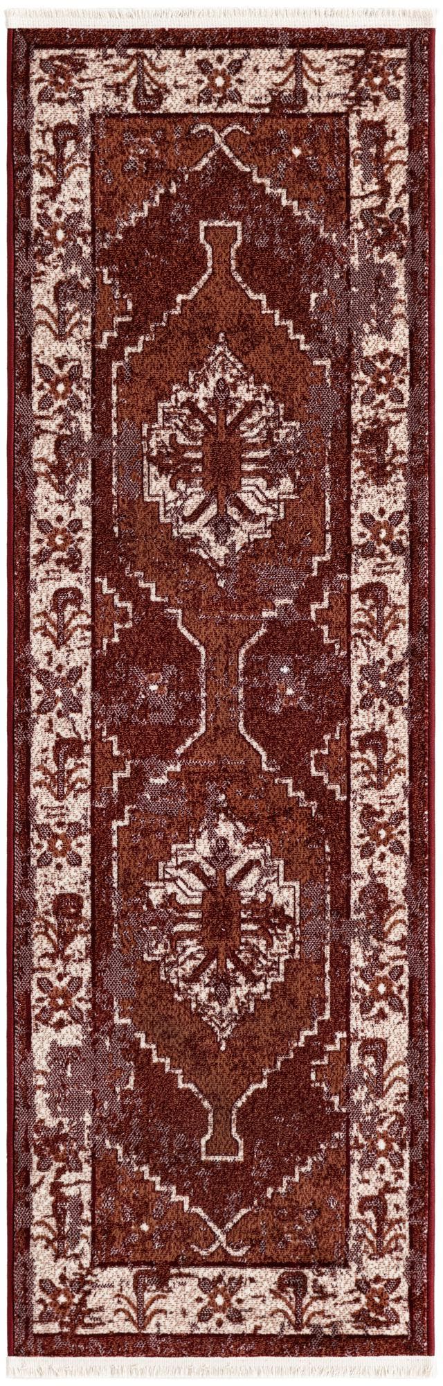 Burgundy Red 2' x 6' 1 Narenj Runner Area Rug 85% Polypropylene & 15% Polyester Traditional Classic Carpet for Living, Dining, Bedrooms, Office for Sale at Rug Engine