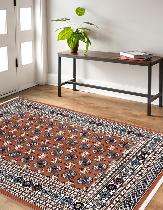 Dusty Pink 5' 3 x 8' Narenj Rectangle Area Rug 85% Polypropylene & 15% Polyester Traditional Classic Carpet for Living, Dining, Bedrooms, Office for Sale at Rug Engine
