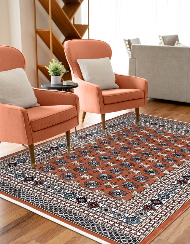 Dusty Pink 5' 3 x 8' Narenj Rectangle Area Rug 85% Polypropylene & 15% Polyester Traditional Classic Carpet for Living, Dining, Bedrooms, Office for Sale at Rug Engine