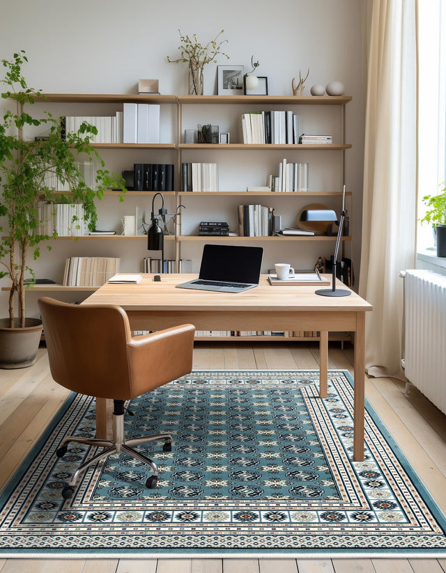 Aegean Blue 7' 10 x 10' Narenj Rectangle Area Rug 85% Polypropylene & 15% Polyester Traditional Classic Carpet for Living, Dining, Bedrooms, Office for Sale at Rug Engine