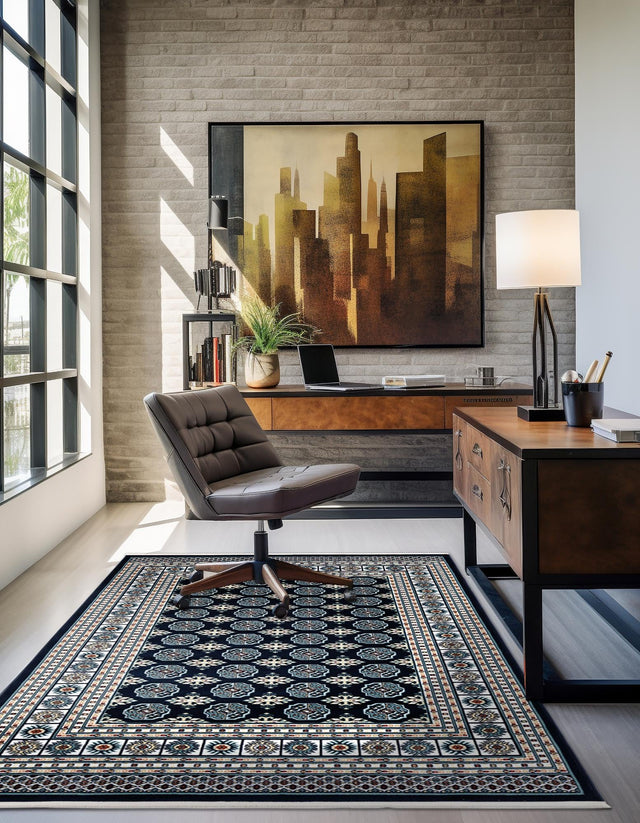 Midnight Blue 5' 3 x 8' Narenj Rectangle Area Rug 85% Polypropylene & 15% Polyester Traditional Classic Carpet for Living, Dining, Bedrooms, Office for Sale at Rug Engine