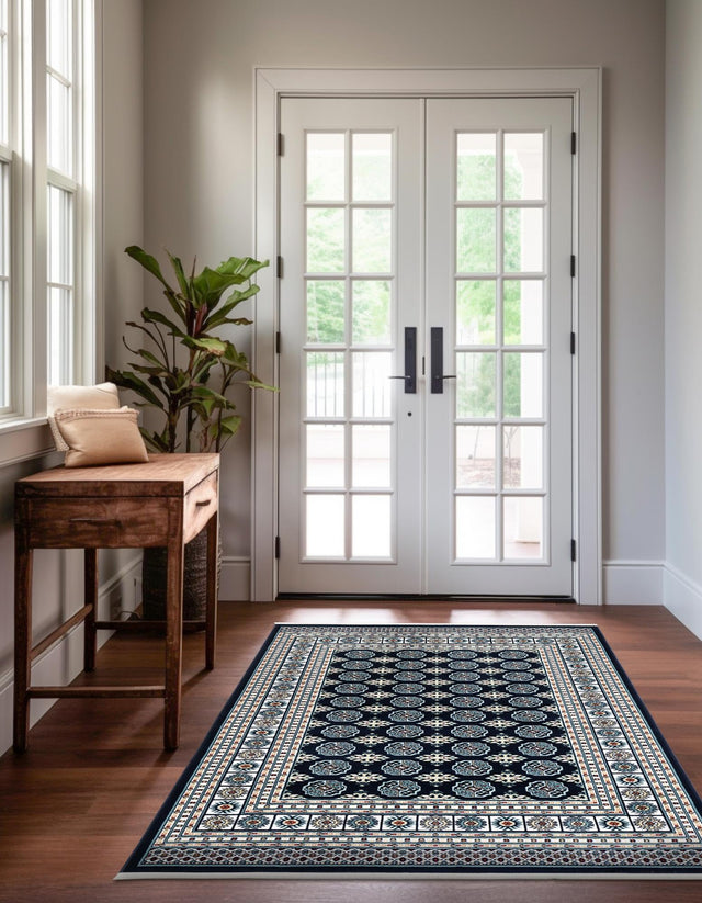 Midnight Blue 5' 3 x 8' Narenj Rectangle Area Rug 85% Polypropylene & 15% Polyester Traditional Classic Carpet for Living, Dining, Bedrooms, Office for Sale at Rug Engine