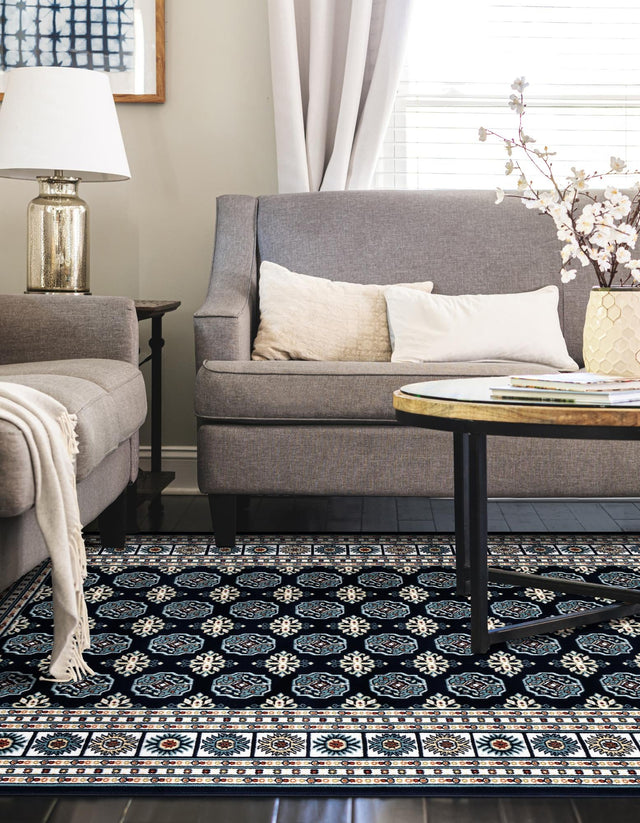 Midnight Blue 7' 10 x 10' Narenj Rectangle Area Rug 85% Polypropylene & 15% Polyester Traditional Classic Carpet for Living, Dining, Bedrooms, Office for Sale at Rug Engine