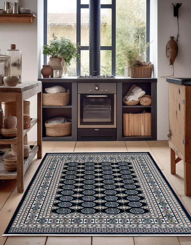 Midnight Blue 4' 1 x 6' 1 Narenj Rectangle Area Rug 85% Polypropylene & 15% Polyester Traditional Classic Carpet for Living, Dining, Bedrooms, Office for Sale at Rug Engine