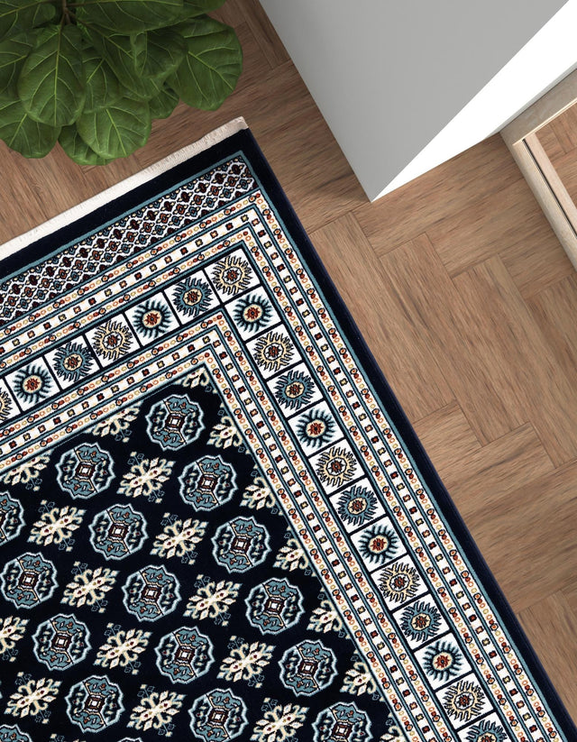 Midnight Blue 7' 10 x 10' Narenj Rectangle Area Rug 85% Polypropylene & 15% Polyester Traditional Classic Carpet for Living, Dining, Bedrooms, Office for Sale at Rug Engine
