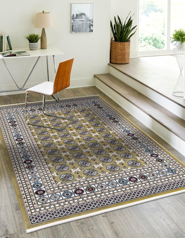Olive Green 5' 3 x 8' Narenj Rectangle Area Rug 85% Polypropylene & 15% Polyester Traditional Classic Carpet for Living, Dining, Bedrooms, Office for Sale at Rug Engine