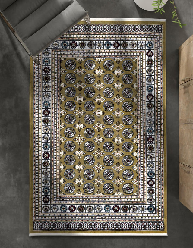 Olive Green 5' 3 x 8' Narenj Rectangle Area Rug 85% Polypropylene & 15% Polyester Traditional Classic Carpet for Living, Dining, Bedrooms, Office for Sale at Rug Engine