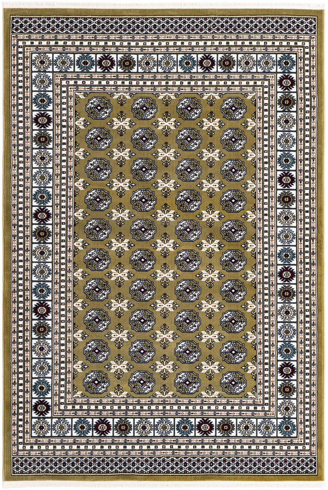 Olive Green 5' 3 x 8' Narenj Rectangle Area Rug 85% Polypropylene & 15% Polyester Traditional Classic Carpet for Living, Dining, Bedrooms, Office for Sale at Rug Engine