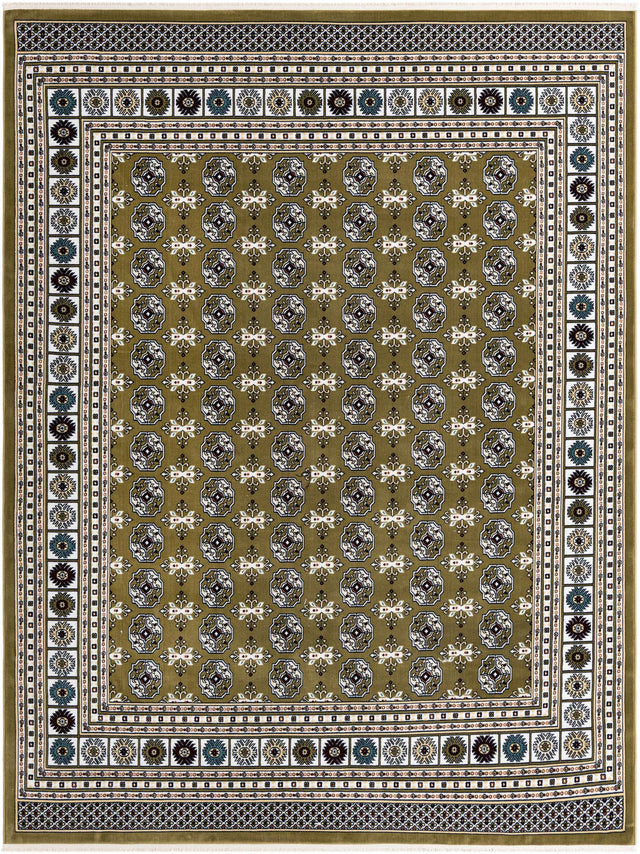 Olive Green 7' 10 x 10' Narenj Rectangle Area Rug 85% Polypropylene & 15% Polyester Traditional Classic Carpet for Living, Dining, Bedrooms, Office for Sale at Rug Engine