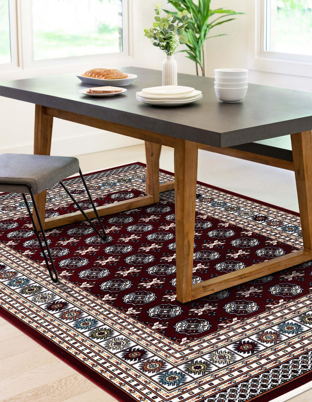 Burgundy Red 5' 3 x 8' Narenj Rectangle Area Rug 85% Polypropylene & 15% Polyester Traditional Classic Carpet for Living, Dining, Bedrooms, Office for Sale at Rug Engine