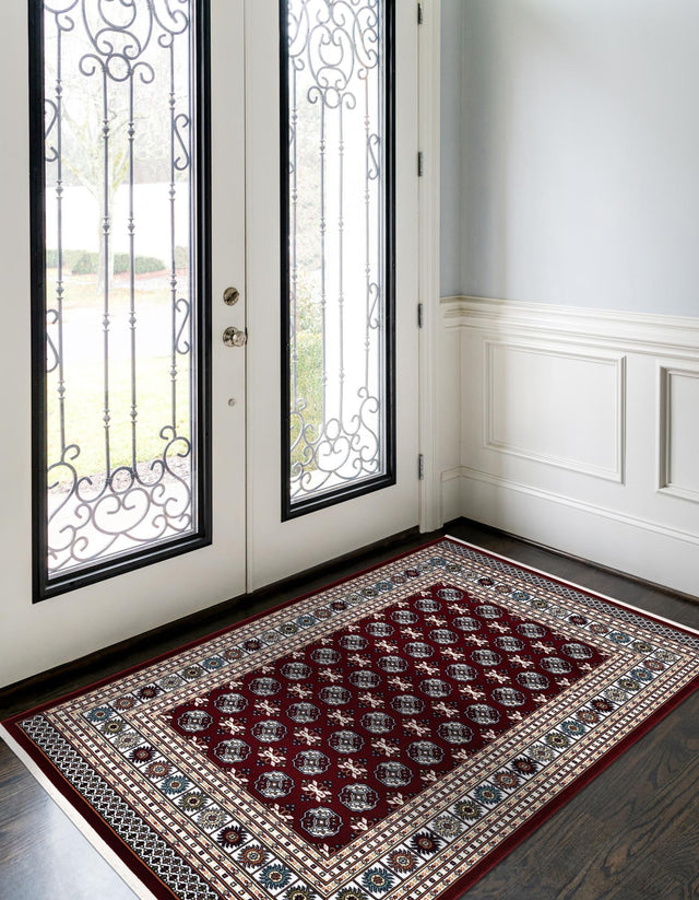 Burgundy Red 4' 1 x 6' 1 Narenj Rectangle Area Rug 85% Polypropylene & 15% Polyester Traditional Classic Carpet for Living, Dining, Bedrooms, Office for Sale at Rug Engine
