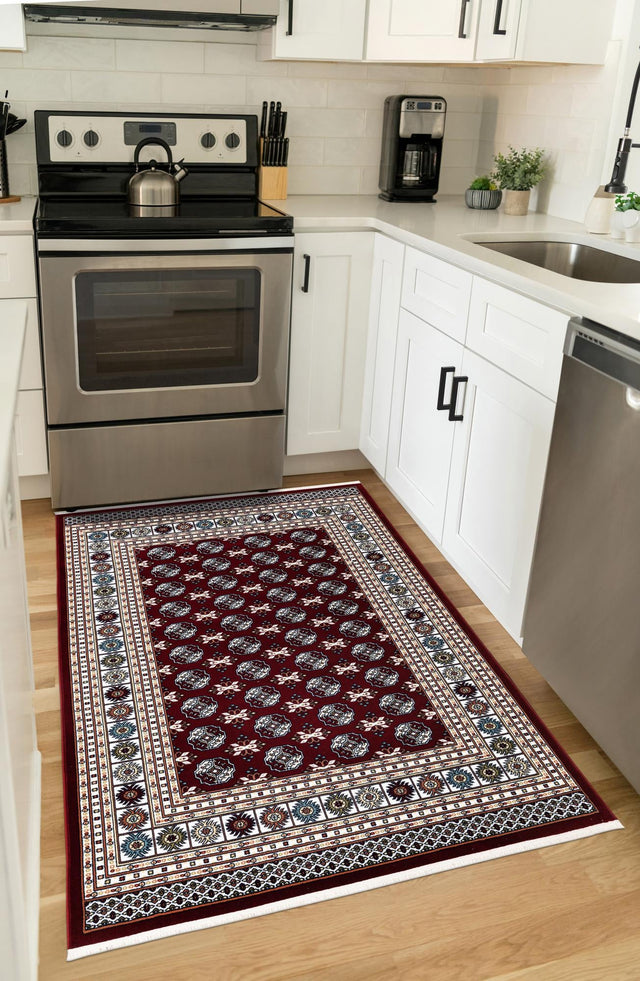 Burgundy Red 4' 1 x 6' 1 Narenj Rectangle Area Rug 85% Polypropylene & 15% Polyester Traditional Classic Carpet for Living, Dining, Bedrooms, Office for Sale at Rug Engine