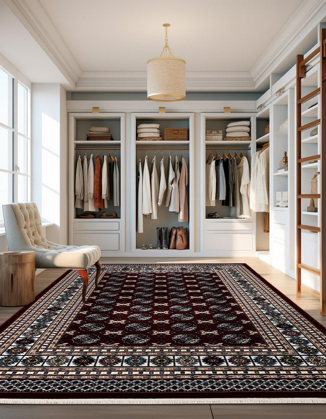 Burgundy Red 4' 1 x 6' 1 Narenj Rectangle Area Rug 85% Polypropylene & 15% Polyester Traditional Classic Carpet for Living, Dining, Bedrooms, Office for Sale at Rug Engine