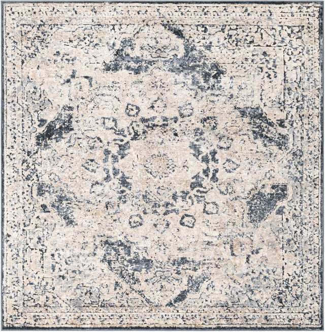 Navy Blue 5' 3 x 5' 3 Chateau Square Area Rug 85% Polypropylene & 15% Chenille With Cotton Backing Traditional Vintage Distressed Carpet for Classical Interior Design Decorating for Sale at Rug Engine