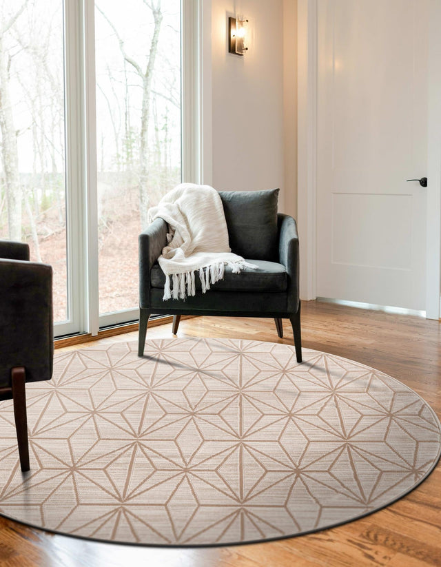 Beige 4' 1 x 4' 1 Jill Zarin Uptown Round Area Rug 70% Polypropylene & 30% Polyester Contemporary Carpet for Living, Dining, Office, Bedroom for Sale at Rug Engine
