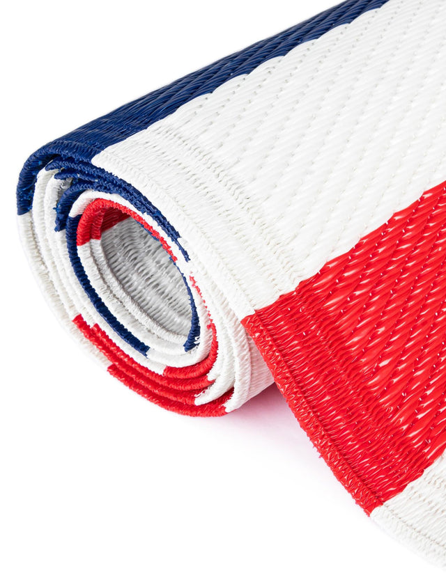 Navy Bue and Red 2' x 6' 1 Vista Breeze Outdoor Runner Area Rug Weather Resistant for Patio, Deck, Terrace, Balcony, Porch Colorful Vivid Modern Outside Carpet for Sale at Rug Engine