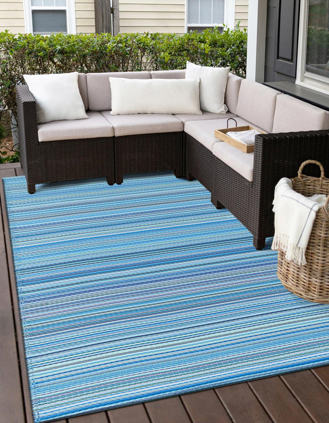 Blue 4' 1 x 6' 1 Vista Breeze Outdoor Rectangle Area Rug Weather Resistant for Patio, Deck, Terrace, Balcony, Porch Colorful Vivid Modern Outside Carpet for Sale at Rug Engine