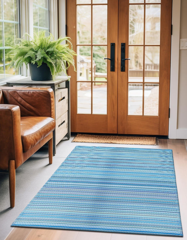 Blue 4' 1 x 6' 1 Vista Breeze Outdoor Rectangle Area Rug Weather Resistant for Patio, Deck, Terrace, Balcony, Porch Colorful Vivid Modern Outside Carpet for Sale at Rug Engine