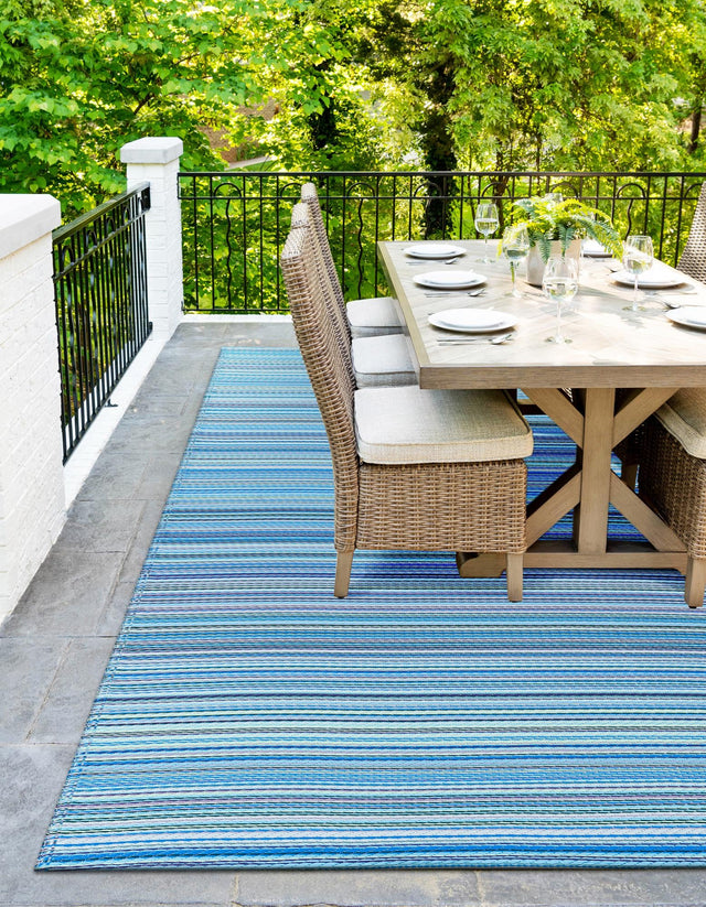 Blue 4' 1 x 6' 1 Vista Breeze Outdoor Rectangle Area Rug Weather Resistant for Patio, Deck, Terrace, Balcony, Porch Colorful Vivid Modern Outside Carpet for Sale at Rug Engine