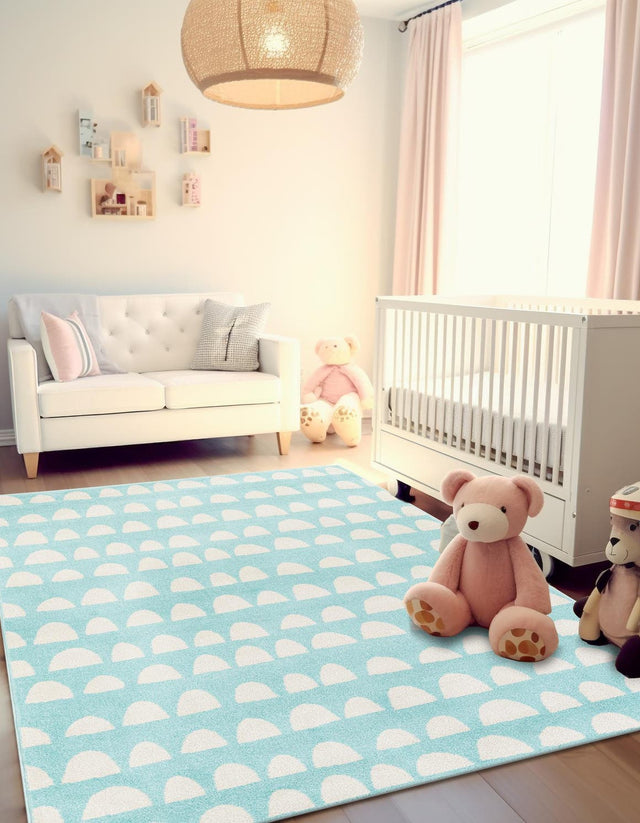 Clear Blue 5' 1 x 8' Whimsy Kids Rectangle Area Rug for Baby Nursery, Toddler Playroom, Bedrooms