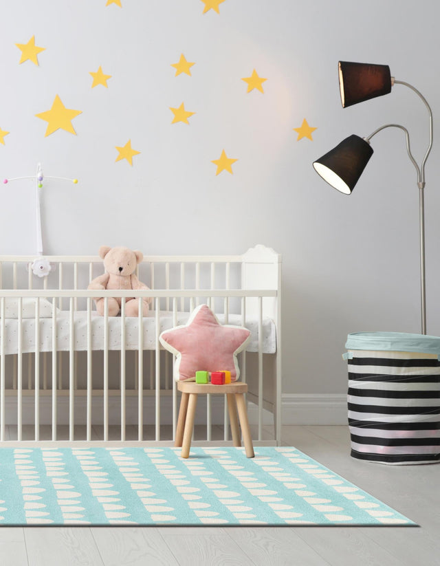 Clear Blue 5' 1 x 8' Whimsy Kids Rectangle Area Rug for Baby Nursery, Toddler Playroom, Bedrooms