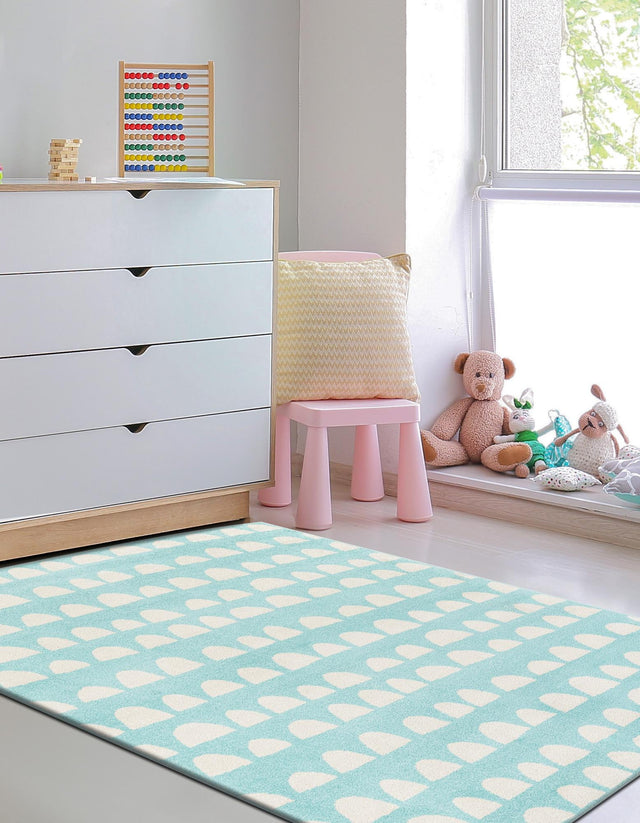 Clear Blue 5' 1 x 8' Whimsy Kids Rectangle Area Rug for Baby Nursery, Toddler Playroom, Bedrooms
