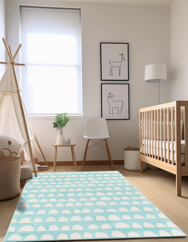 Clear Blue 5' 1 x 8' Whimsy Kids Rectangle Area Rug for Baby Nursery, Toddler Playroom, Bedrooms