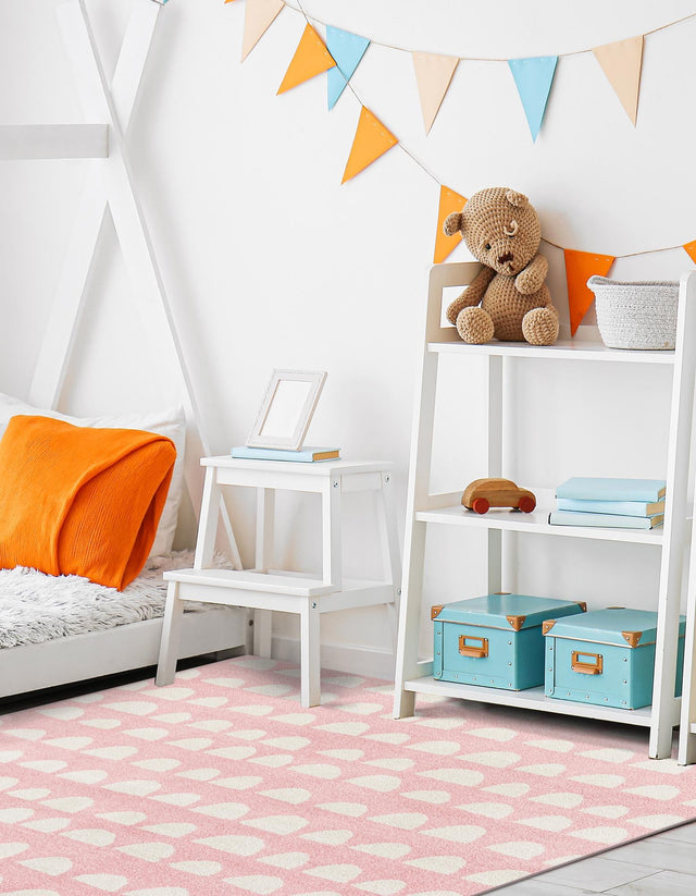 Pink 5' 1 x 8' Whimsy Kids Rectangle Area Rug for Baby Nursery, Toddler Playroom, Bedrooms