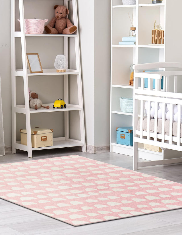 Pink 5' 1 x 8' Whimsy Kids Rectangle Area Rug for Baby Nursery, Toddler Playroom, Bedrooms