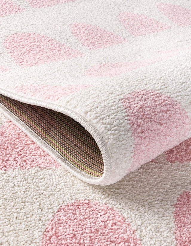 Ivory and Pink 5' 1 x 8' Whimsy Kids Rectangle Area Rug for Baby Nursery, Toddler Playroom, Bedrooms
