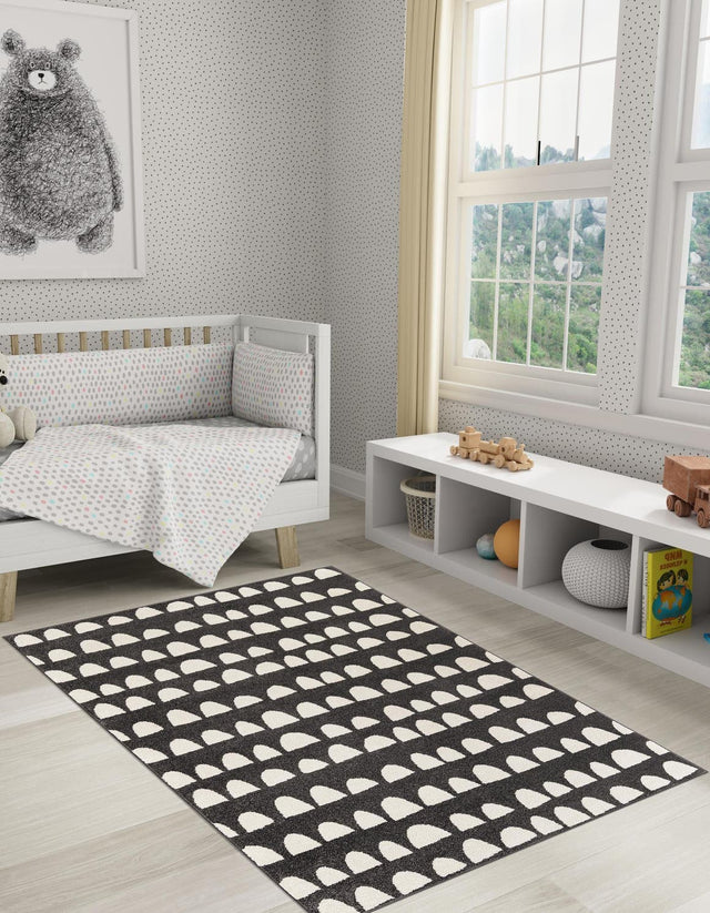 Dark Gray 5' 1 x 8' Whimsy Kids Rectangle Area Rug for Baby Nursery, Toddler Playroom, Bedrooms