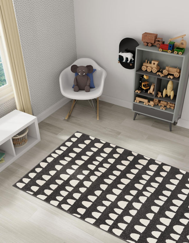 Dark Gray 5' 1 x 8' Whimsy Kids Rectangle Area Rug for Baby Nursery, Toddler Playroom, Bedrooms