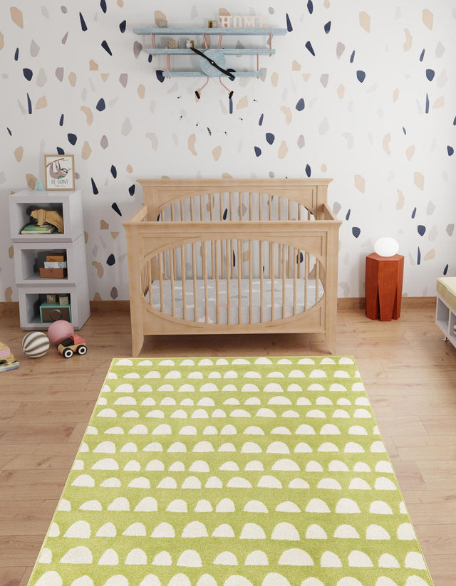 Pastel Green 5' 1 x 8' Whimsy Kids Rectangle Area Rug for Baby Nursery, Toddler Playroom, Bedrooms