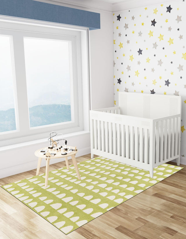 Pastel Green 5' 1 x 8' Whimsy Kids Rectangle Area Rug for Baby Nursery, Toddler Playroom, Bedrooms