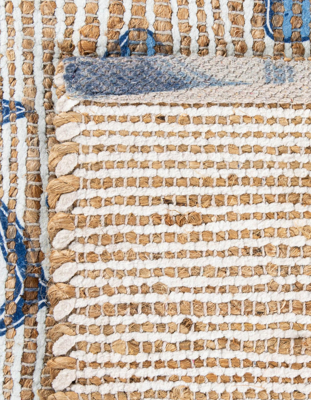 Ivory and Blue 4' 1 x 6' 1 Chenille Jute Rectangle Area Rug Vintage Distressed Boho All Natural Eco-Friendly Sustainable Carpet for Living Dining Office Dorm Rooms for Sale at Rug Engine