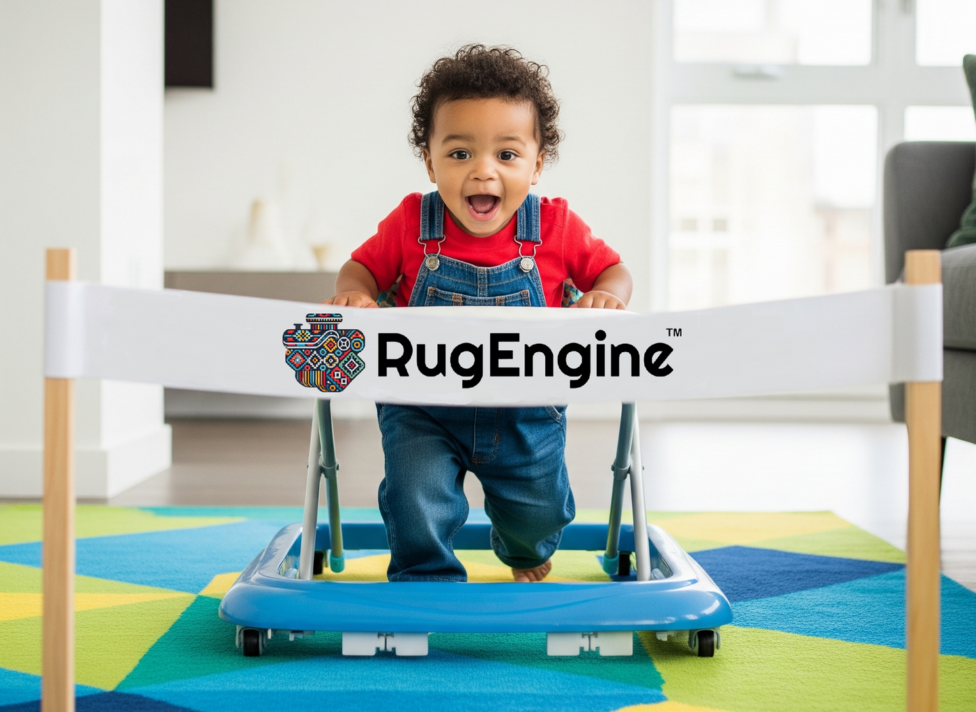 rug engine cart page baby racing on rug